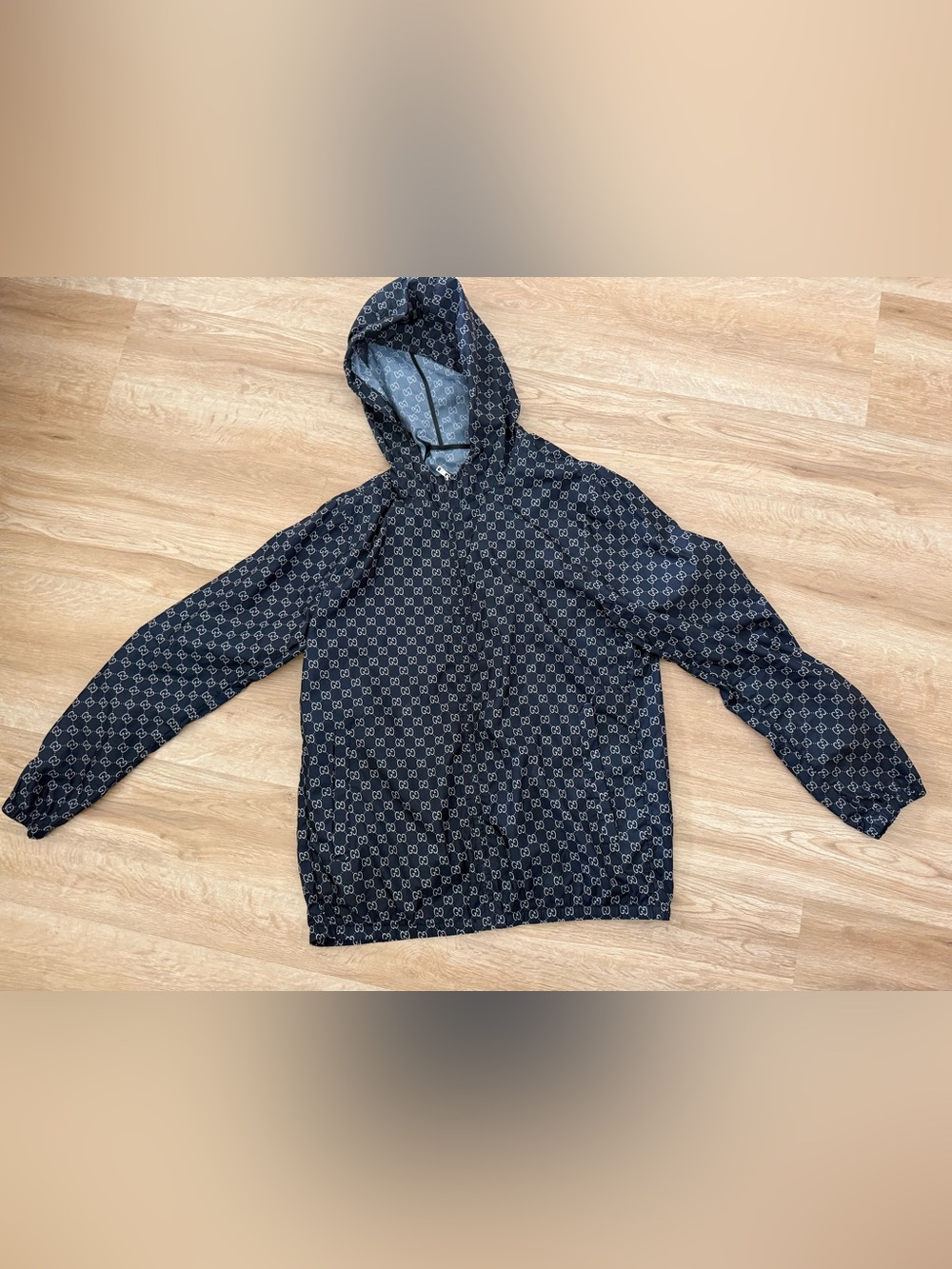Navy Monogram Hooded  weather Lightweight Jacket